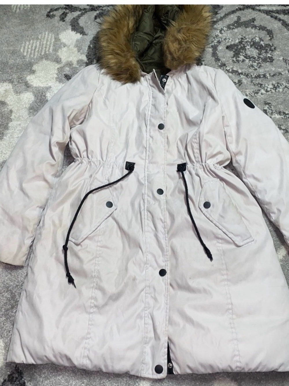 Apt. 9 Ivory Cream Hooded Anorak Puffer Parka Jacket Coat with Faux Fur Trim - Picture 4 of 9